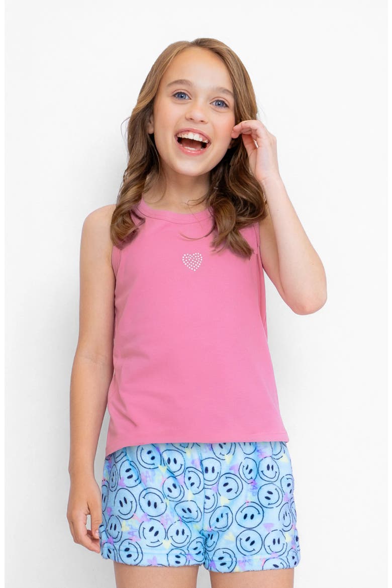 Plush Blue Smiley loungewear Shorts, Alternate, color, Blue Multi