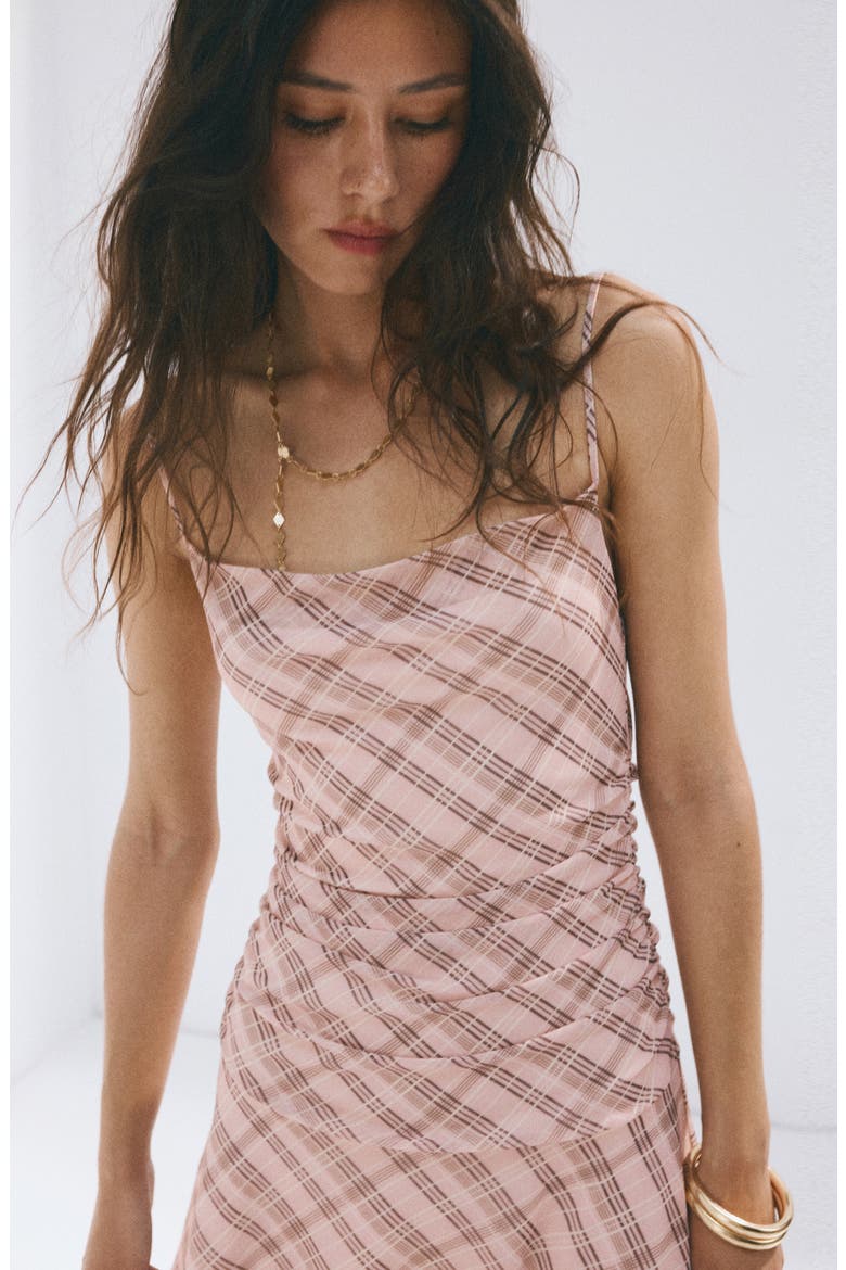 Gathered Checked Dress, Alternate, color, PINK