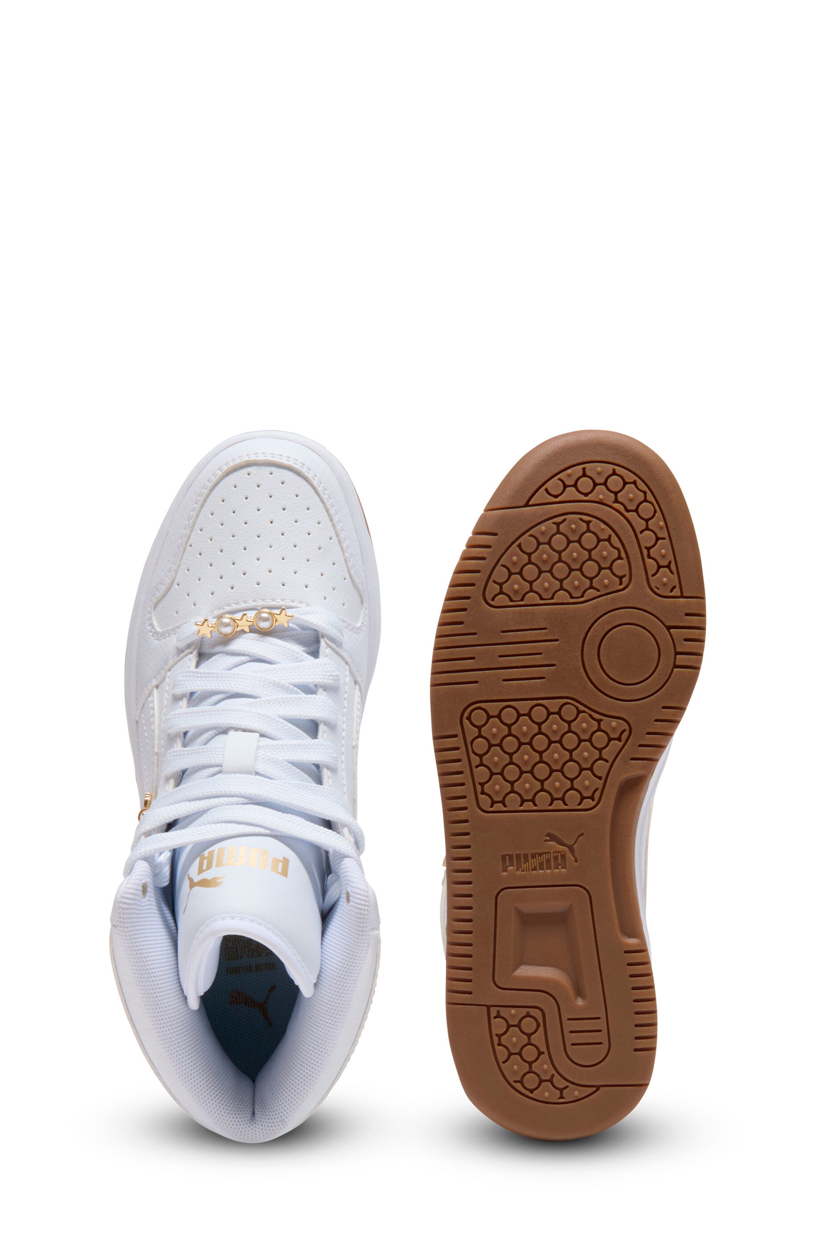 Kids' Rebound Layup High Top Sneaker, Alternate, color, PUMA WHITE- WHITE- GOLD