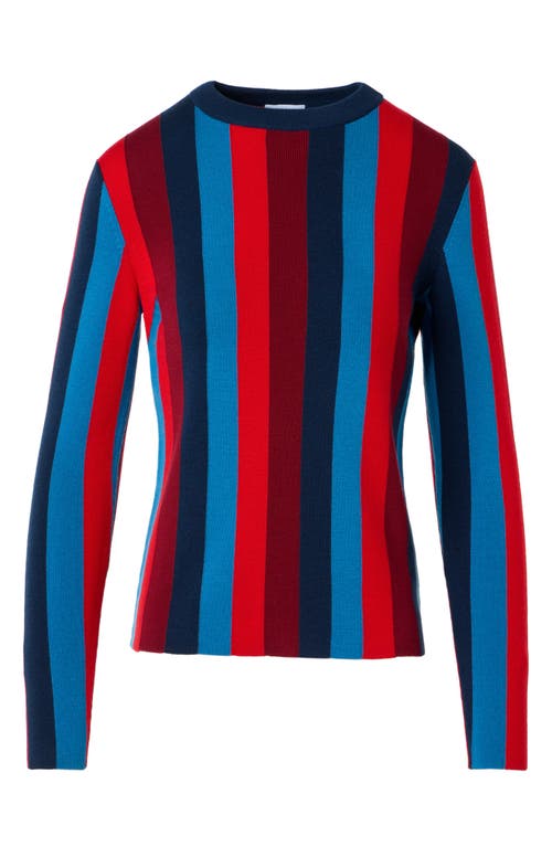 Akris Punto Vertical Stripe Virgin Wool Sweater In Blue