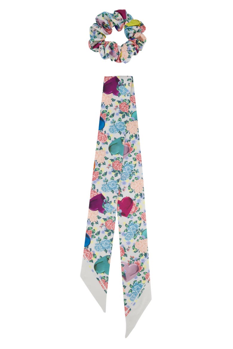 Tapestry Print Bow Scrunchie, Alternate, color, BONE