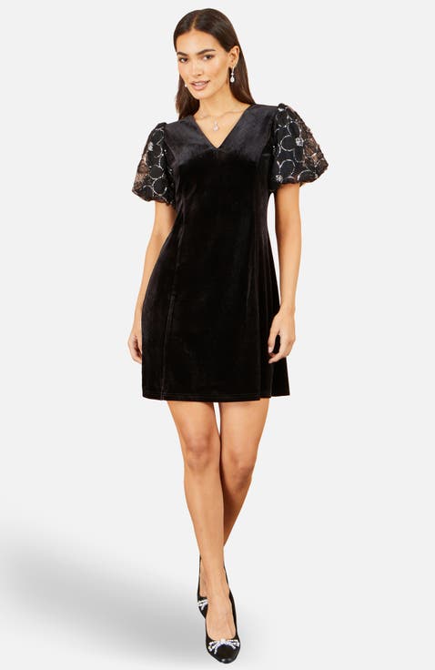 Velvet Tunic Puff Sleeves Dress