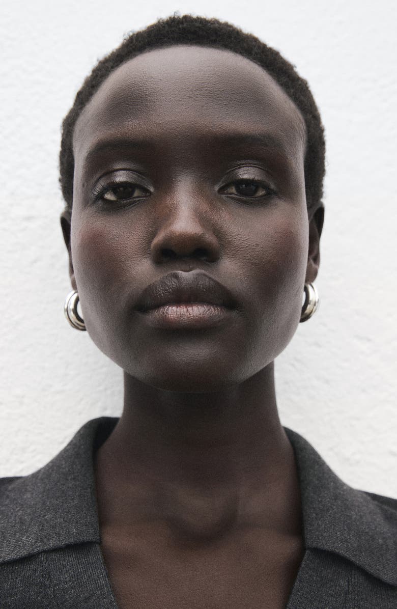 MANGO Rib Short Sleeve Polo Sweater, Alternate, color, Medium Heather Grey