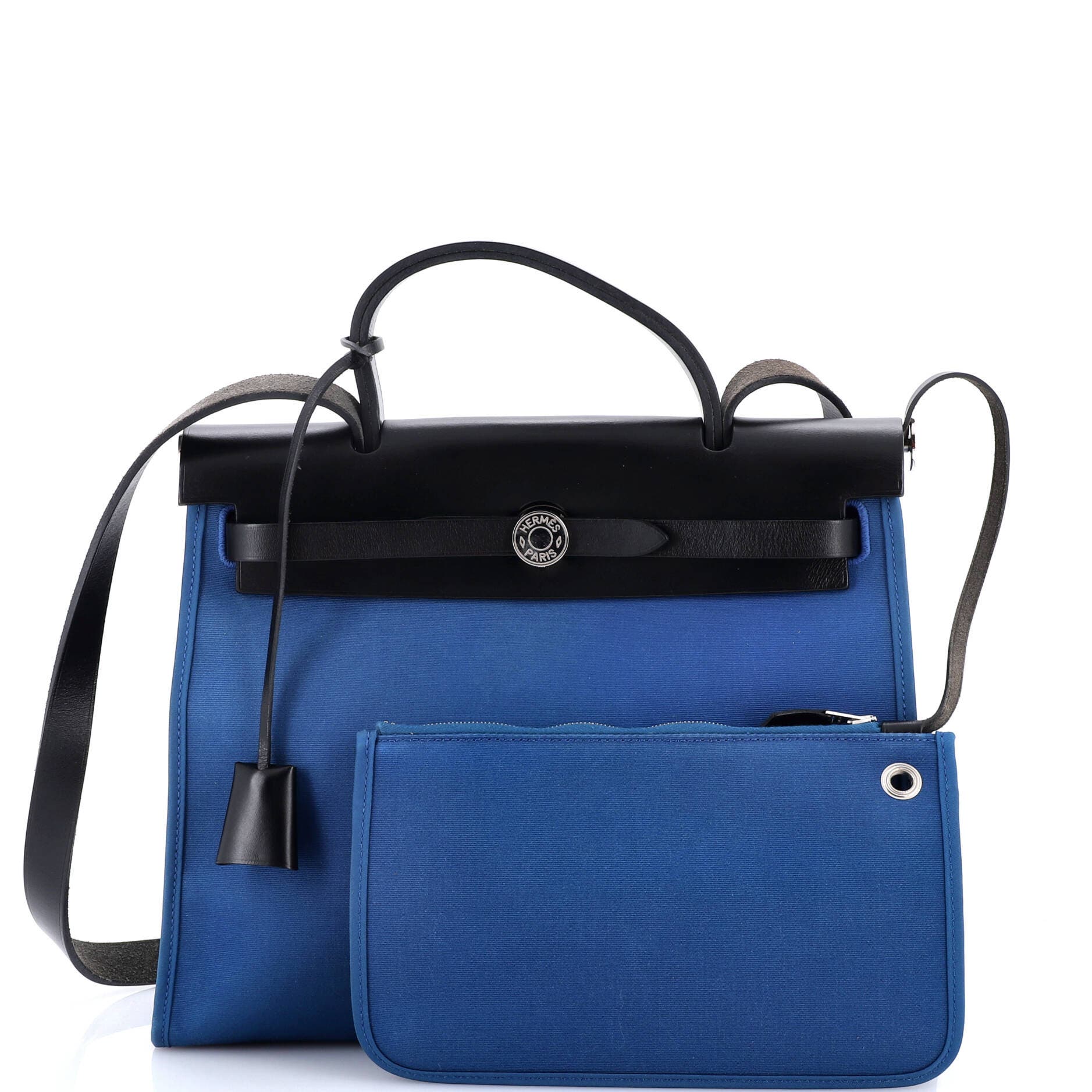 Pre-Owned Hermes Herbag Zip Leather and Toile 31, Alternate, color, Bleu De Galice