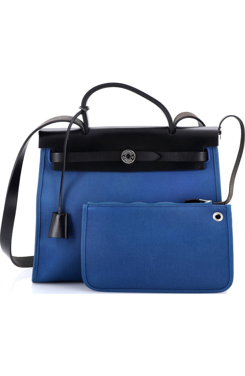 Pre-Owned Hermes Herbag Zip Leather and Toile 31, Alternate, color, Bleu De Galice