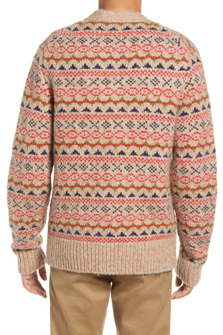 Fair Isle V-Neck Cardigan, Alternate, color, CAMEL MULTI