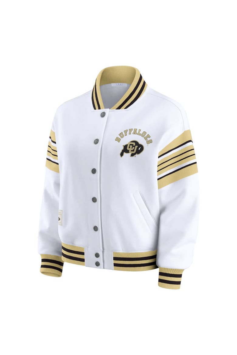 Women's WEAR by Erin Andrews White/Gold Colorado Buffaloes Satin Stitch Full-Snap Fleece Sweatshirt Jacket, Alternate, color, White
