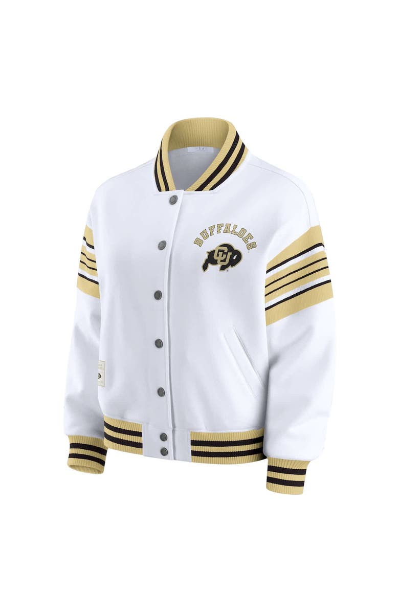 WEAR by Erin Andrews Women
s WEAR by Erin Andrews White/Gold Colorado Buffaloes Satin Stitch Full-Snap Fleece Sweatshirt Jacket, Alternate, color, White