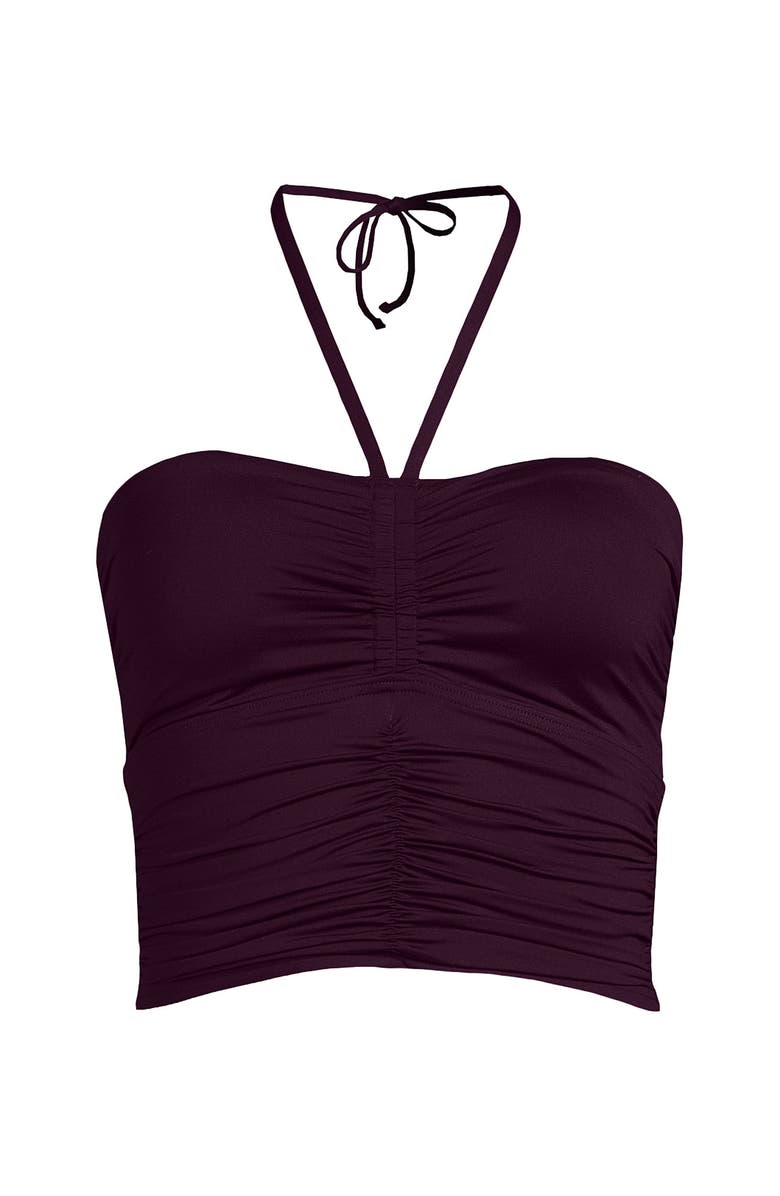 Lands' End Womens Plus Size Ruched Halter Midkini Top, Main, color, Dark Wine
