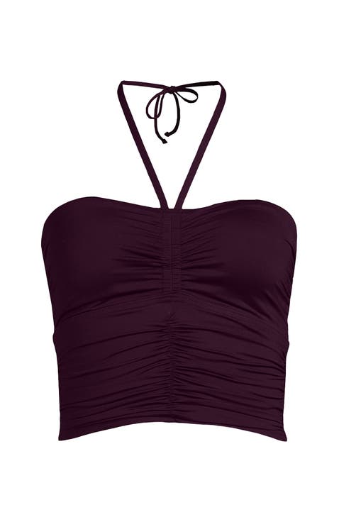 Womens Plus Size Ruched Halter Midkini Top
