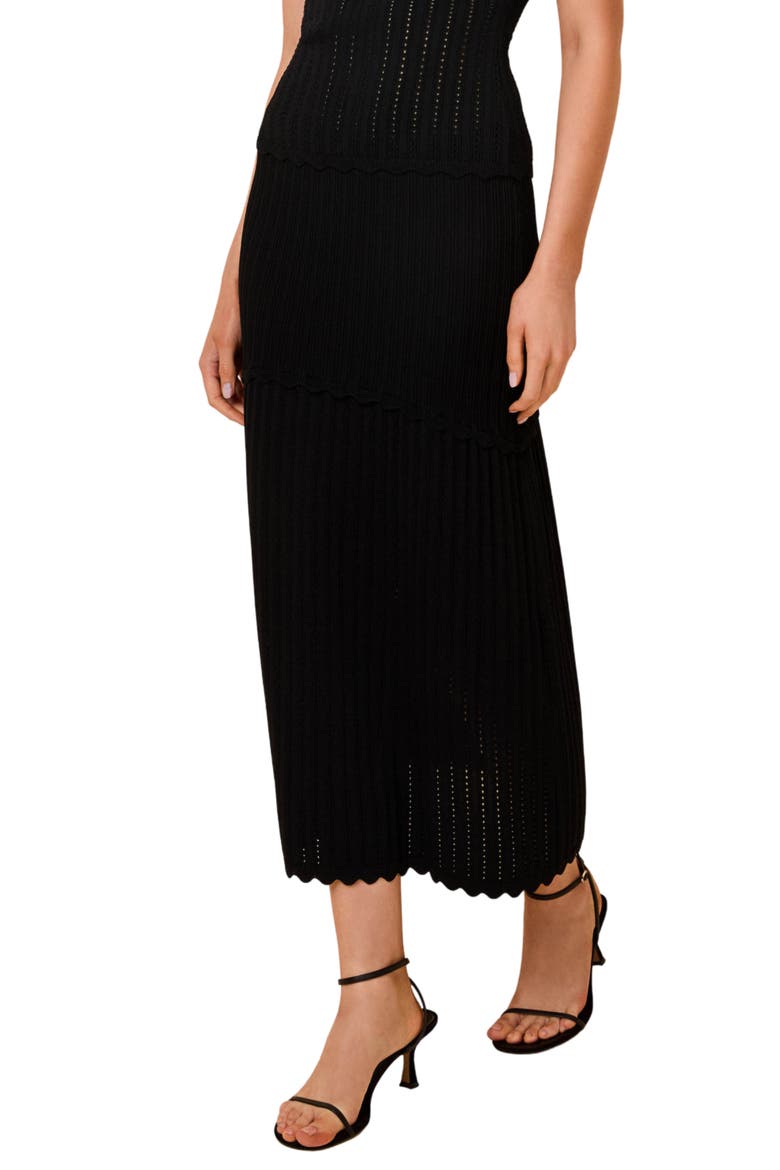 Amara Rib Knit Midi Skirt, Alternate, color, NOIR