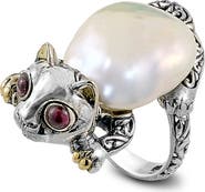 SAMUEL B. Sterling Silver & 18K Gold Cat Pearl Ring