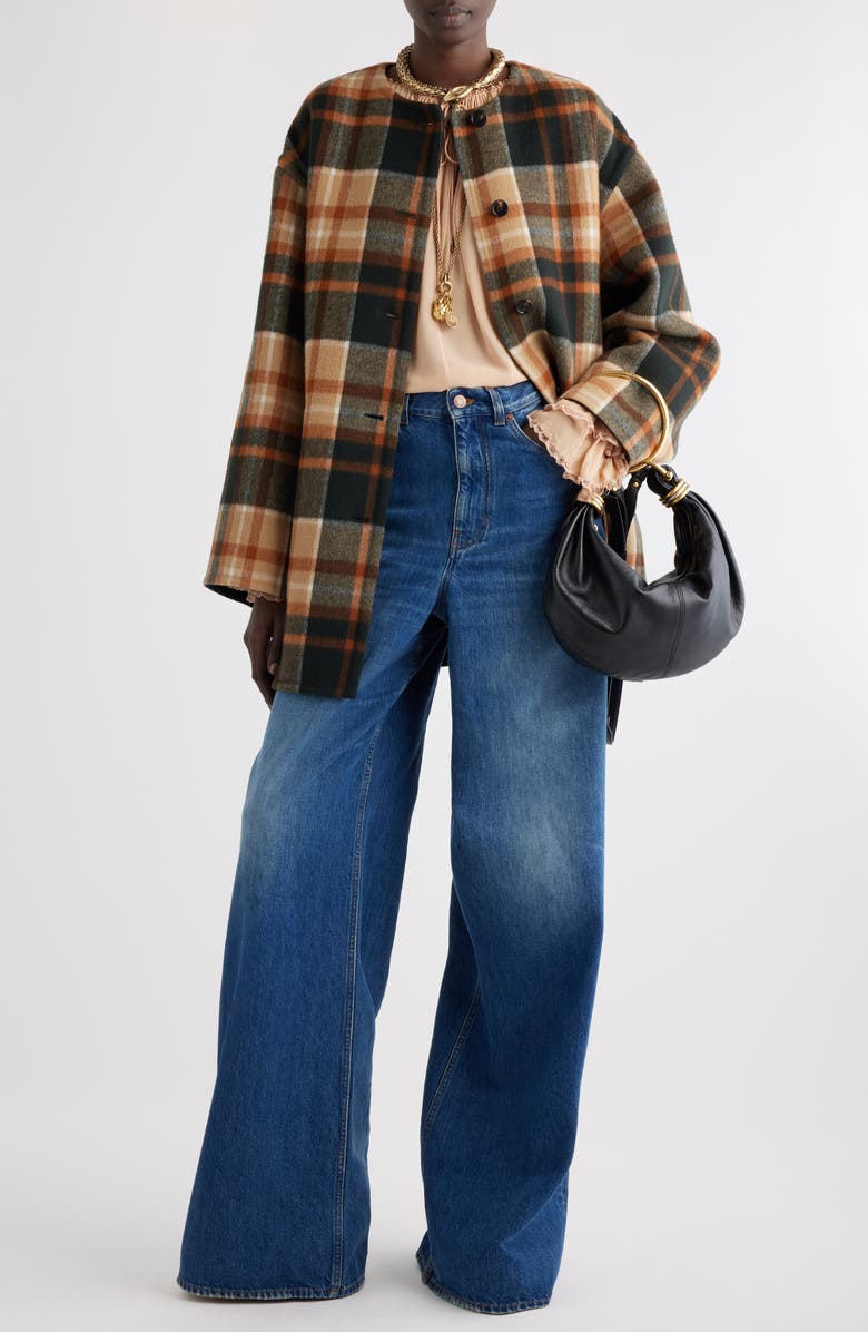 Chloé Check Double Face Wool & Silk Coat, Alternate, color,