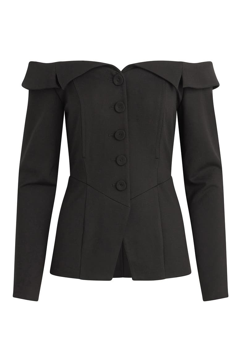 The Irina Off the Shoulder Blazer, Alternate, color, BLACK
