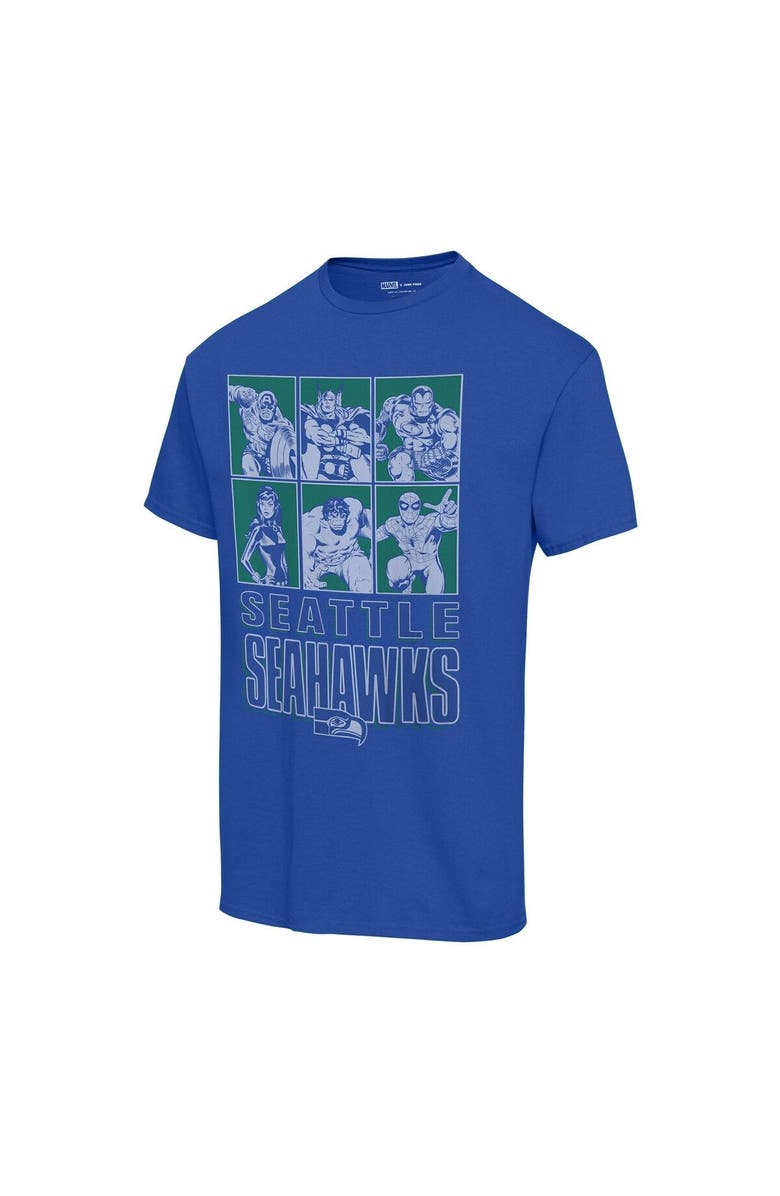 Junk Food Unisex Junk Food Royal Seattle Seahawks Disney Marvel Avengers Line-Up T-Shirt, Alternate, color, 