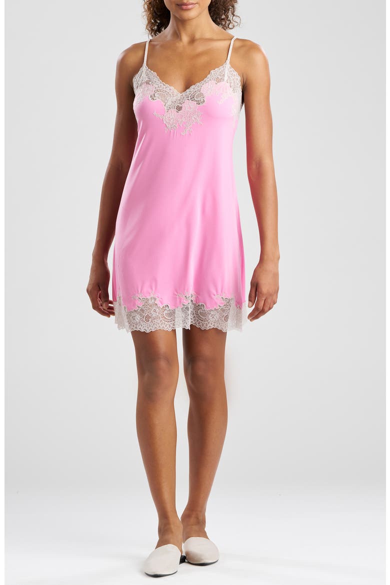 Enchant Lace Trim Satin Chemise, Main, color, TULIP W/ ASHEN LACE