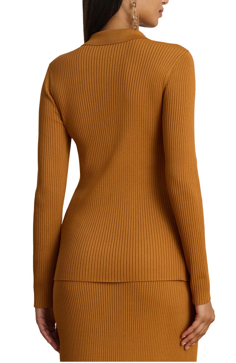 Lauren Ralph Lauren Rib Collared Cardigan, Alternate, color, Cinnamon Bark