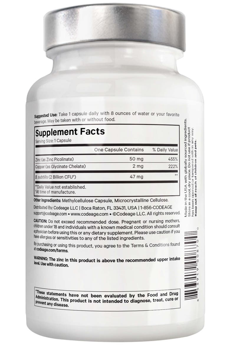 Amen Zinc & Copper Supplement + Probiotics, Alternate, color, White