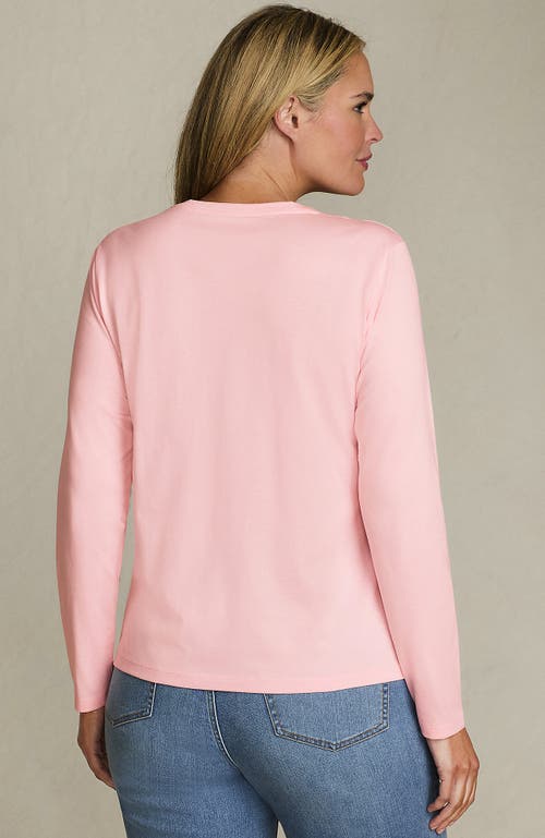 Lands' End Plus Size Relaxed Supima Cotton Long Sleeve V-neck T-shirt In Pink