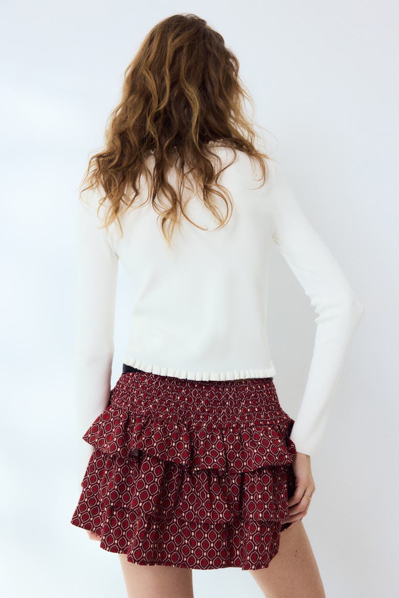 Ruffle-trimmed cardigan, Alternate, color, White