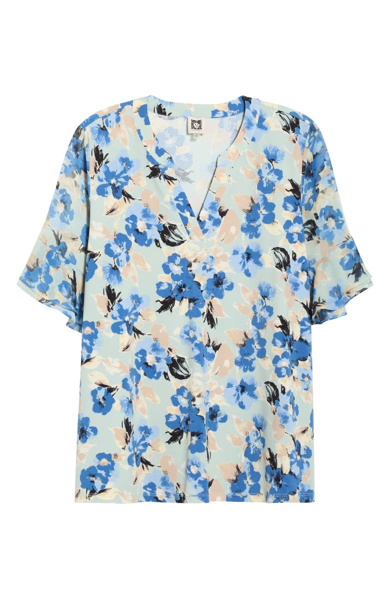 AK ANNE KLEIN Floral Ruffle Sleeve Top, Main, color, Soft Aloe Multi