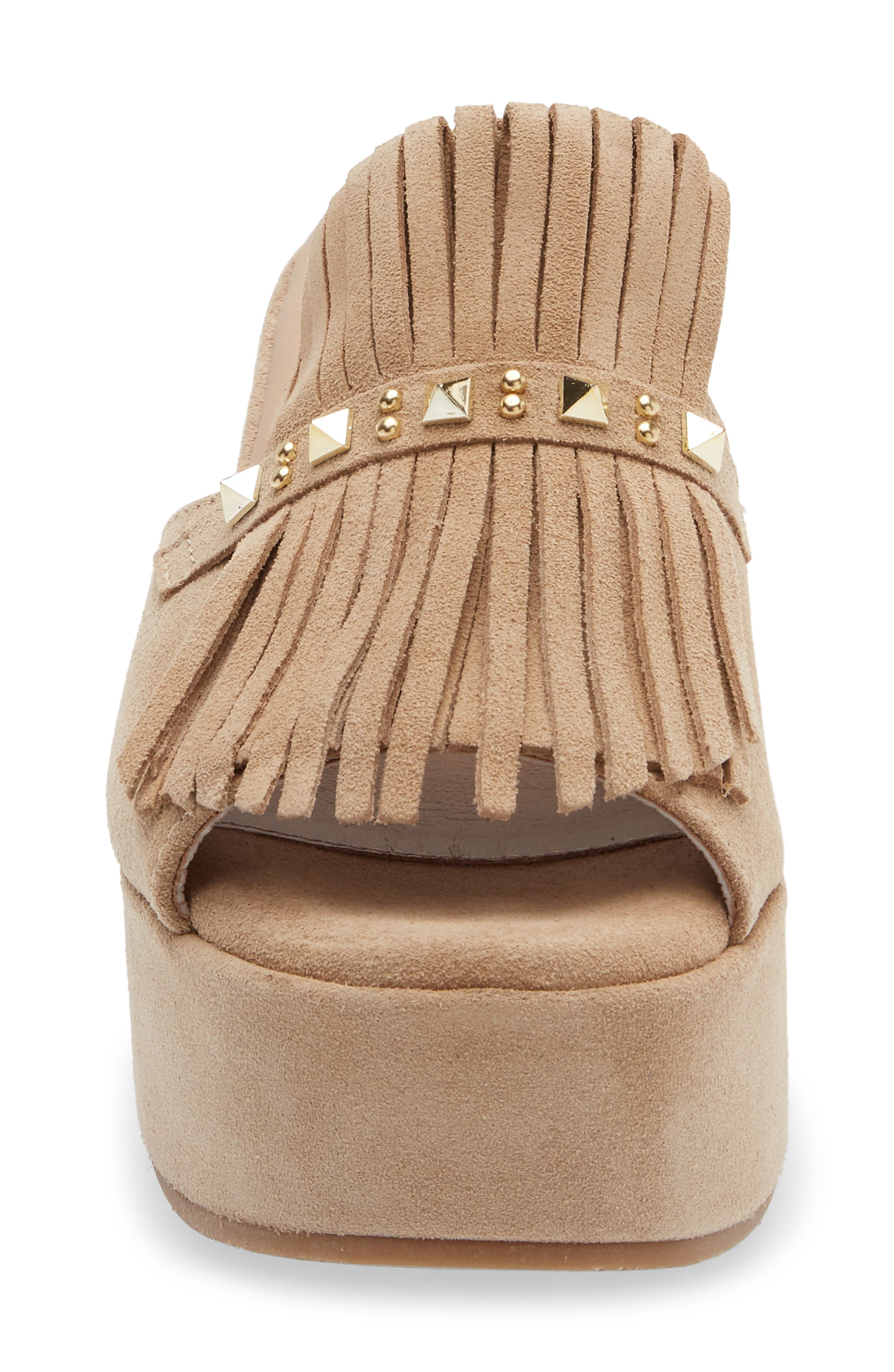 Cordani Jewel Studded Kiltie Platform Wedge Slide Sandal, Alternate, color, Beige Suede