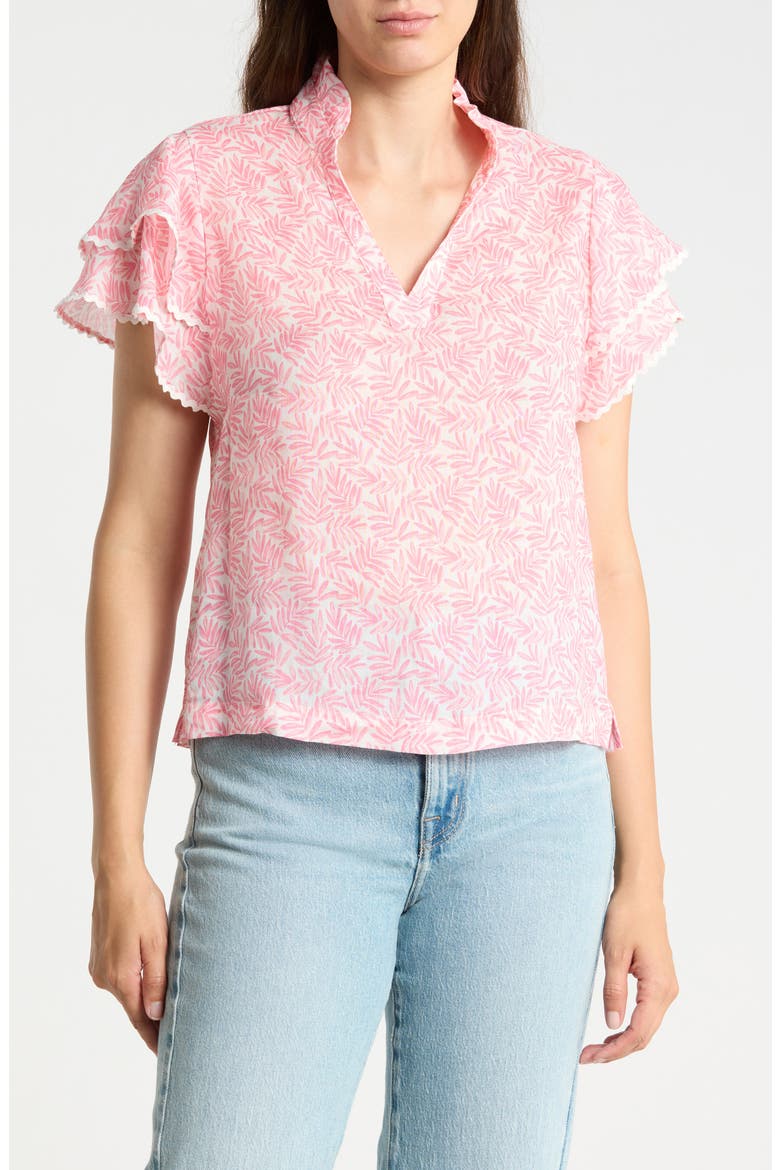 Elara Flutter Sleeve Woven Top, Main, color, WHITE/ PINK