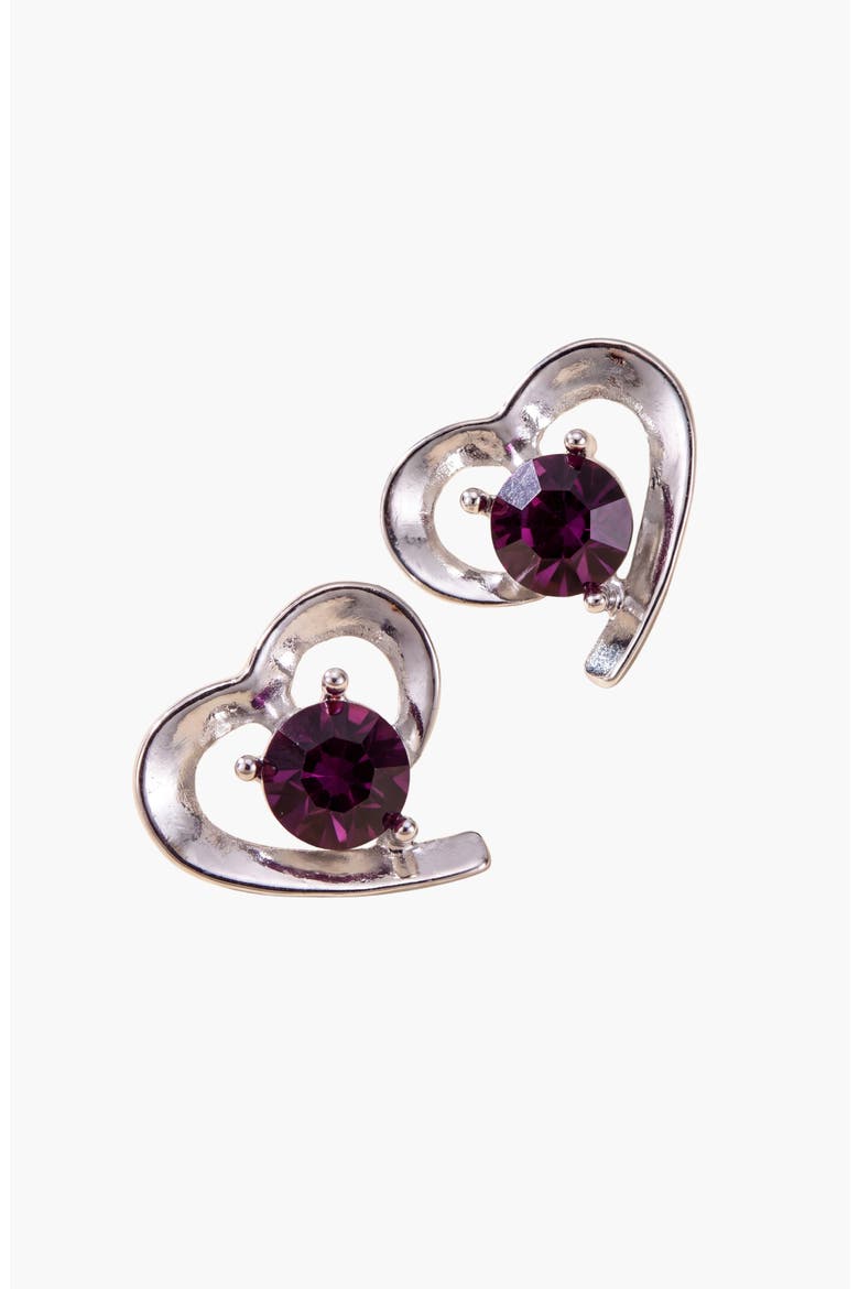 Heart Shaped Elegant Gem Accent Stud Earrings, Alternate, color, Purple