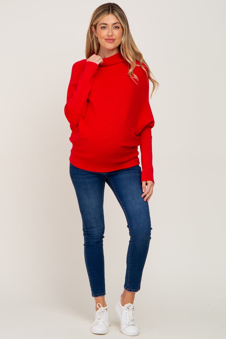 Funnel Neck Dolman Sleeve Sweater, Alternate, color, Red