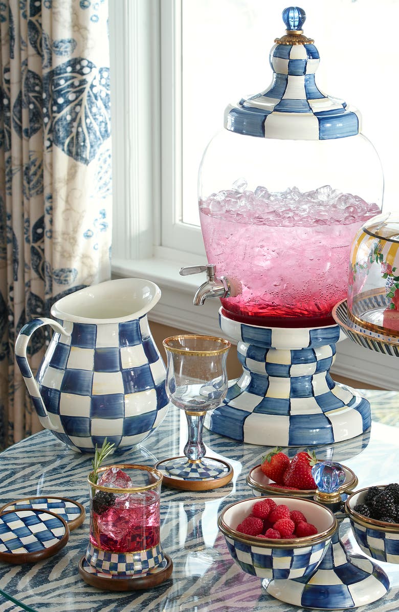 MACKENZIE CHILDS Royal Check Enameled Steel 3-Quart Pitcher, Alternate, color, Blue/ White