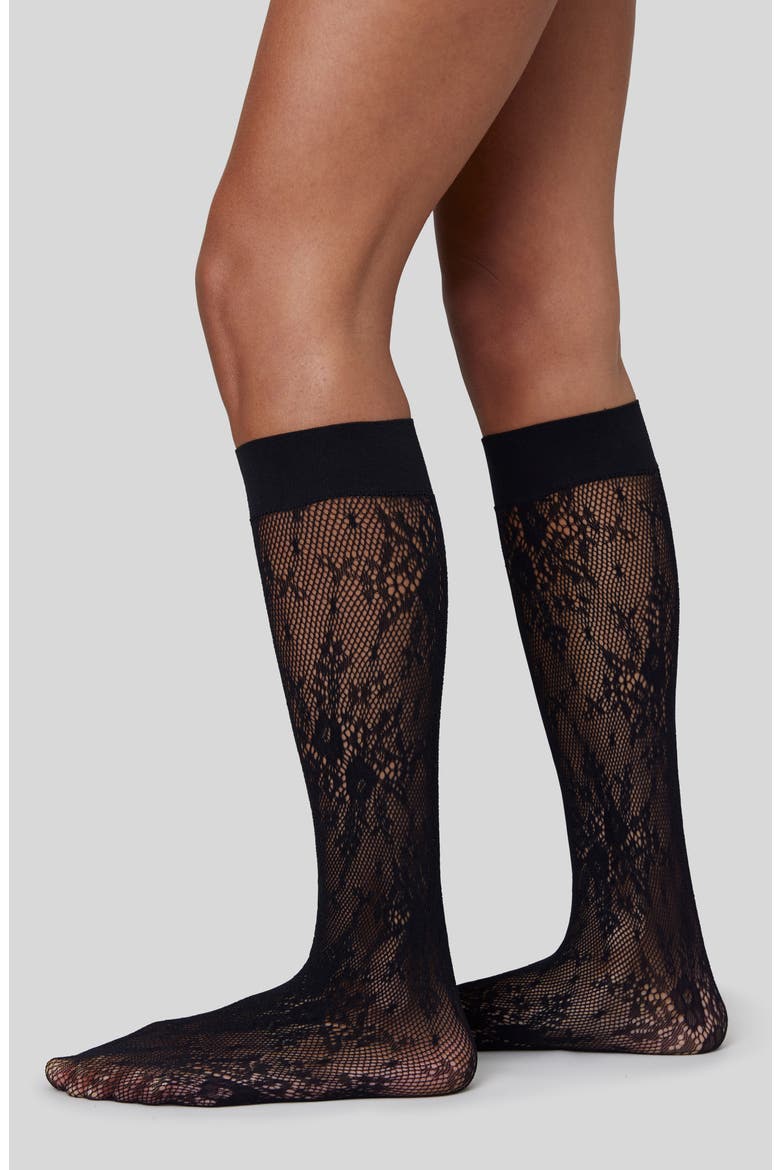 Rosa Lace Knee High Socks, Main, color, BLACK