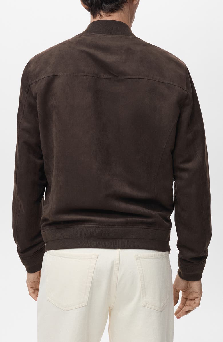 MANGO Faux Suede Bomber Jacket, Alternate, color, Chocolate