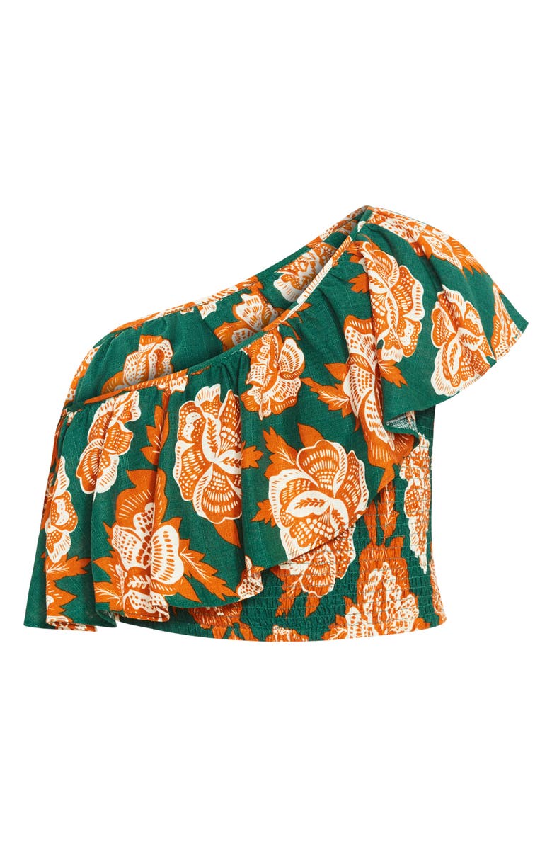 City Chic Runaway Bird Ruffle One-Shoulder Crop Top, Alternate, color, Sundowner