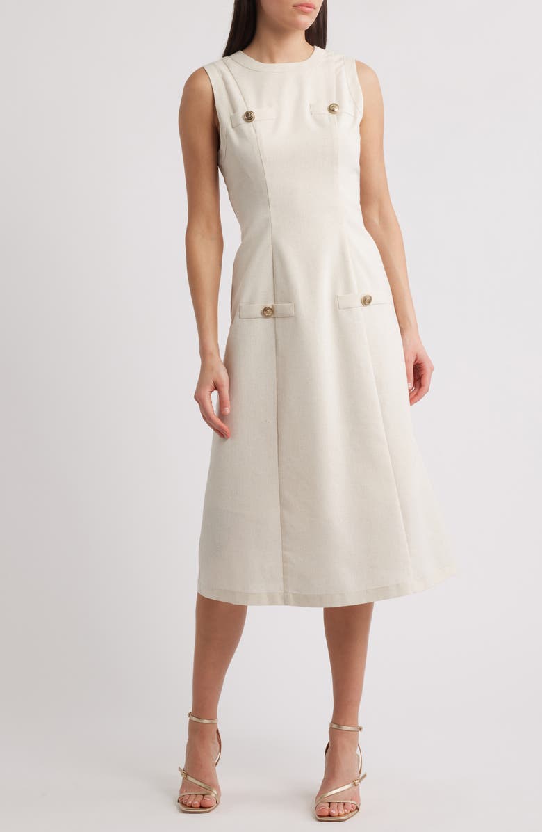 ZOE AND CLAIRE Button Cotton & Linen Blend Dress, Main, color, Natural