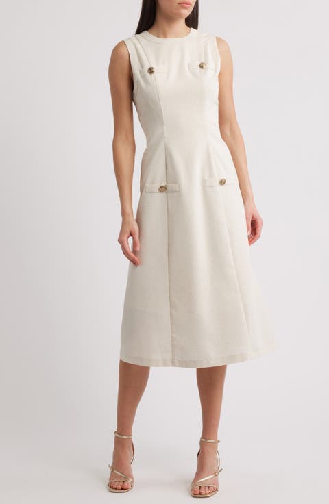 Button Cotton & Linen Blend Dress