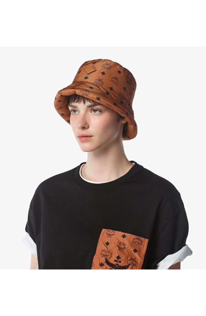 MCM Padded Bucket Hat in Monogram Print ECONYL<sup>®</sup>, Alternate, color, Cognac