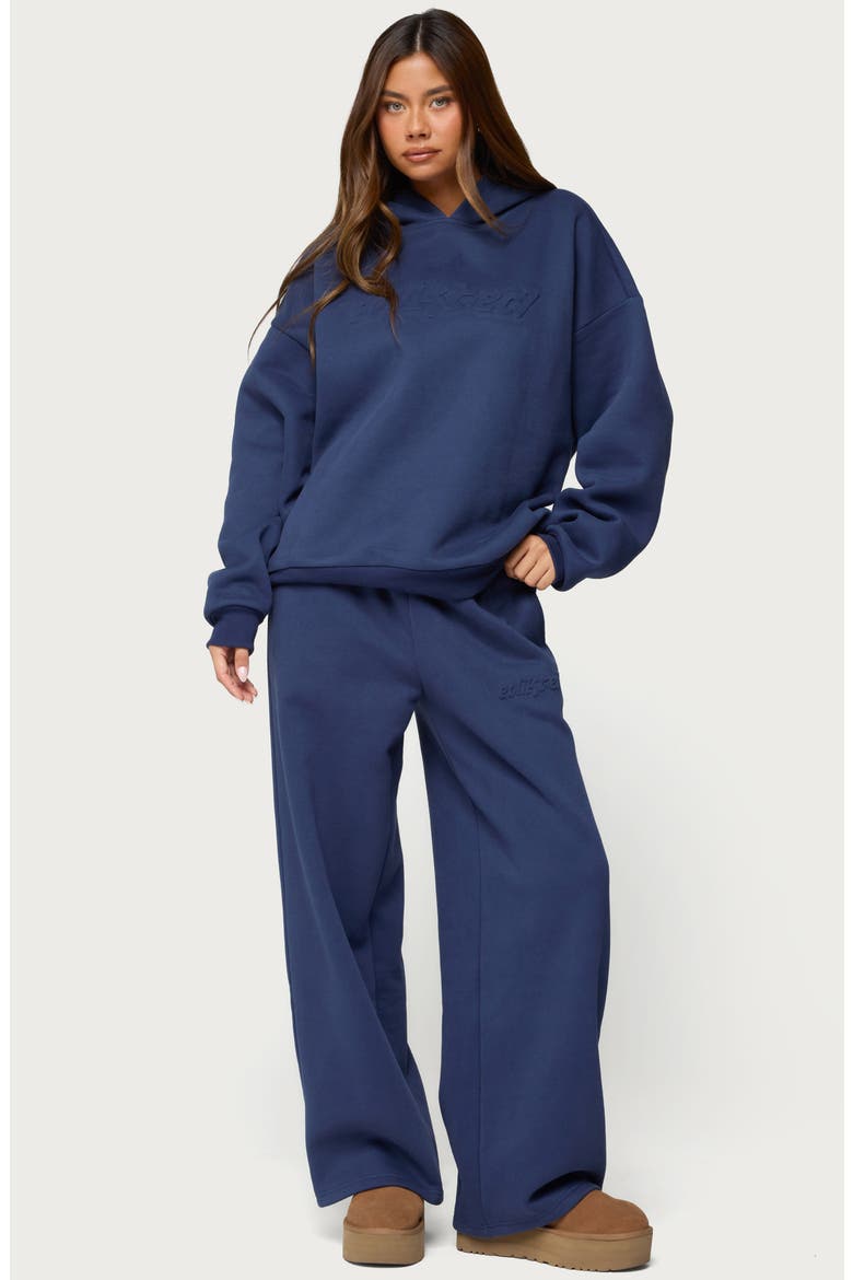 Totally Edikted Fleece Logo Sweatpants, Alternate, color, NAVY