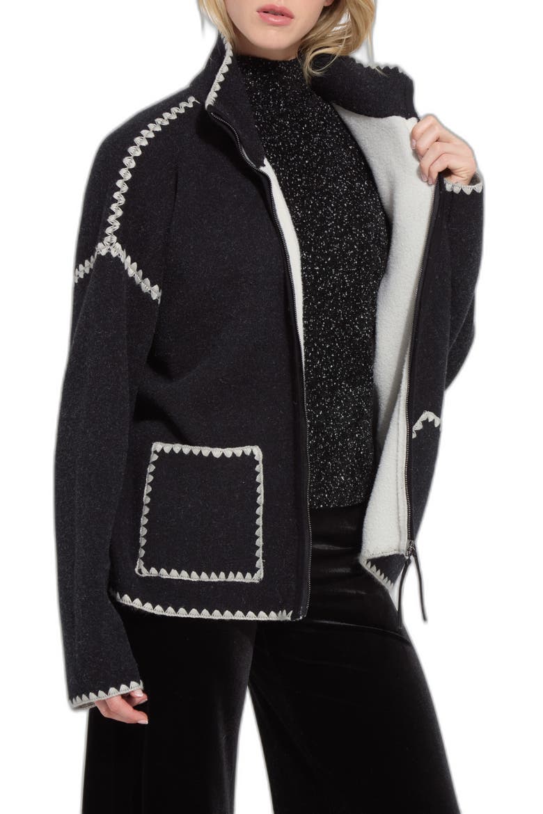 Colbie Blanket Stitch Sweater Coat, Alternate, color, BLACK