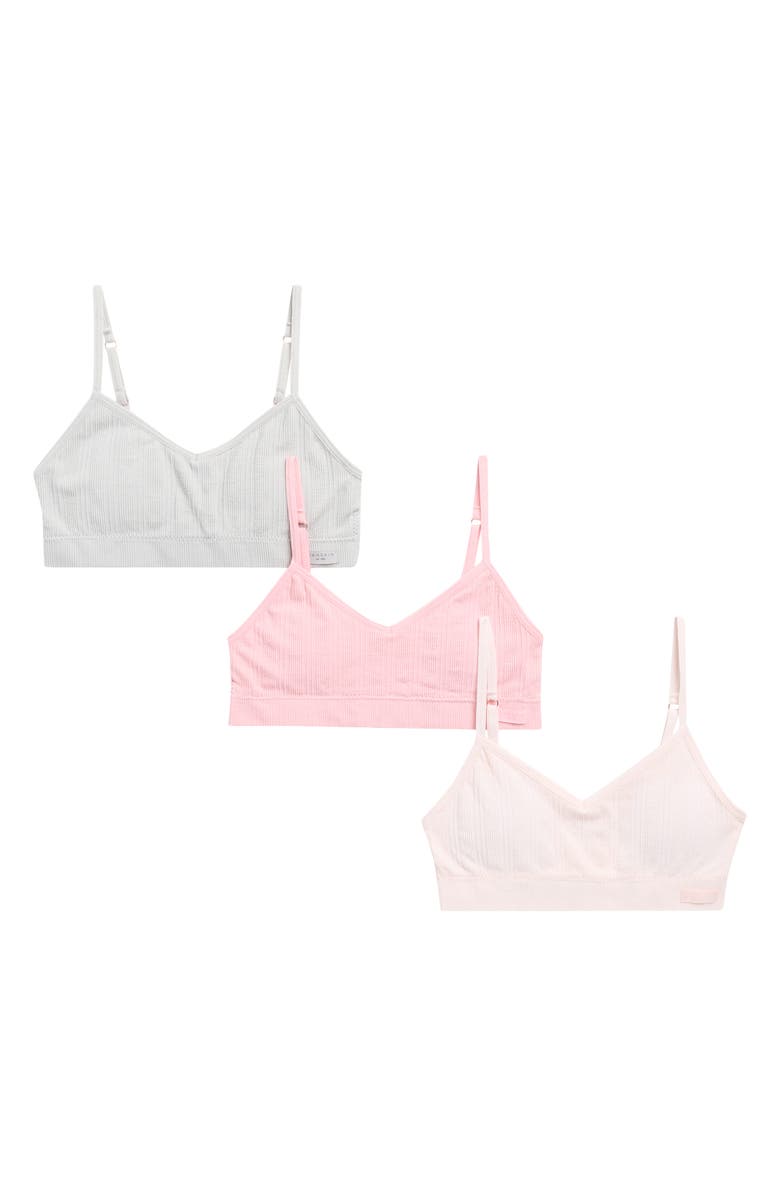 Danskin Kids' Assorted 3-Pack Bralettes, Main, color, Pink Ribbon/ Wispy Pink