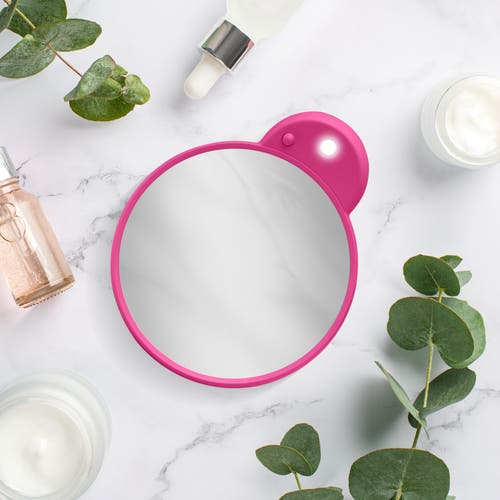 Zadro Lighted Compact Mirror With 10x Magnification & Retractable Suction Cups In Pink