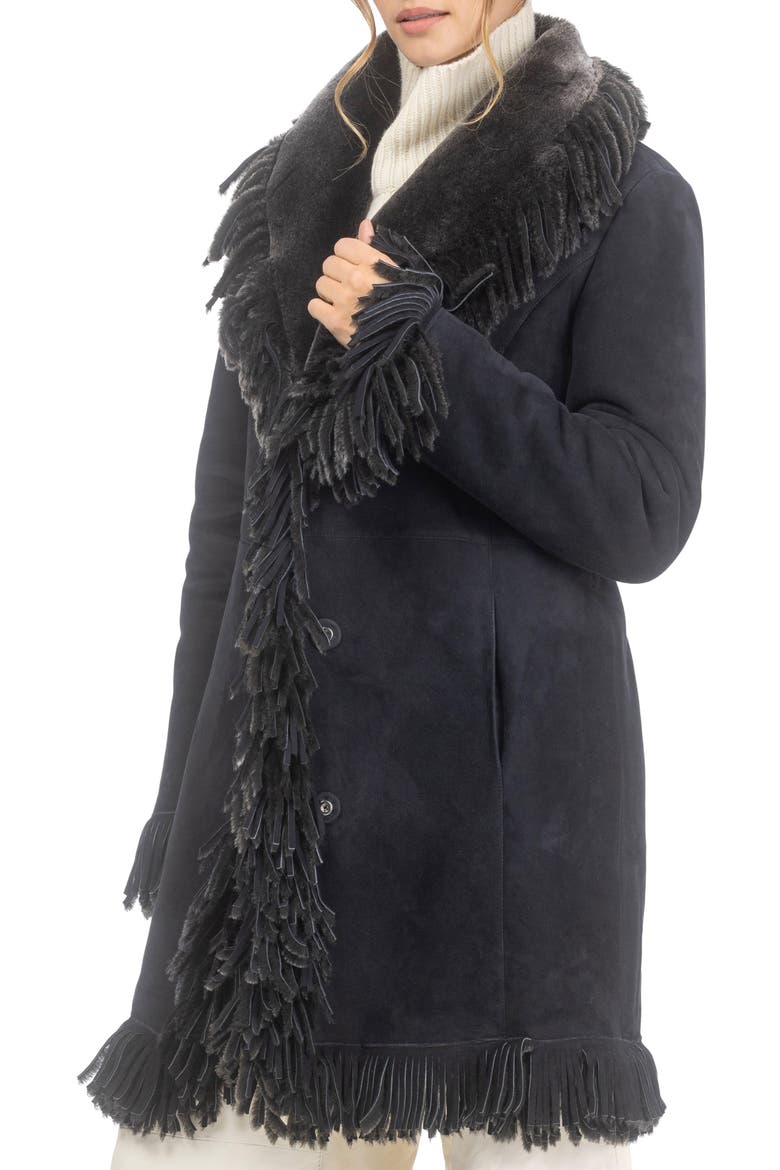 Genuine Shearling Stroller with Fringes, Alternate, color, Black Brisa