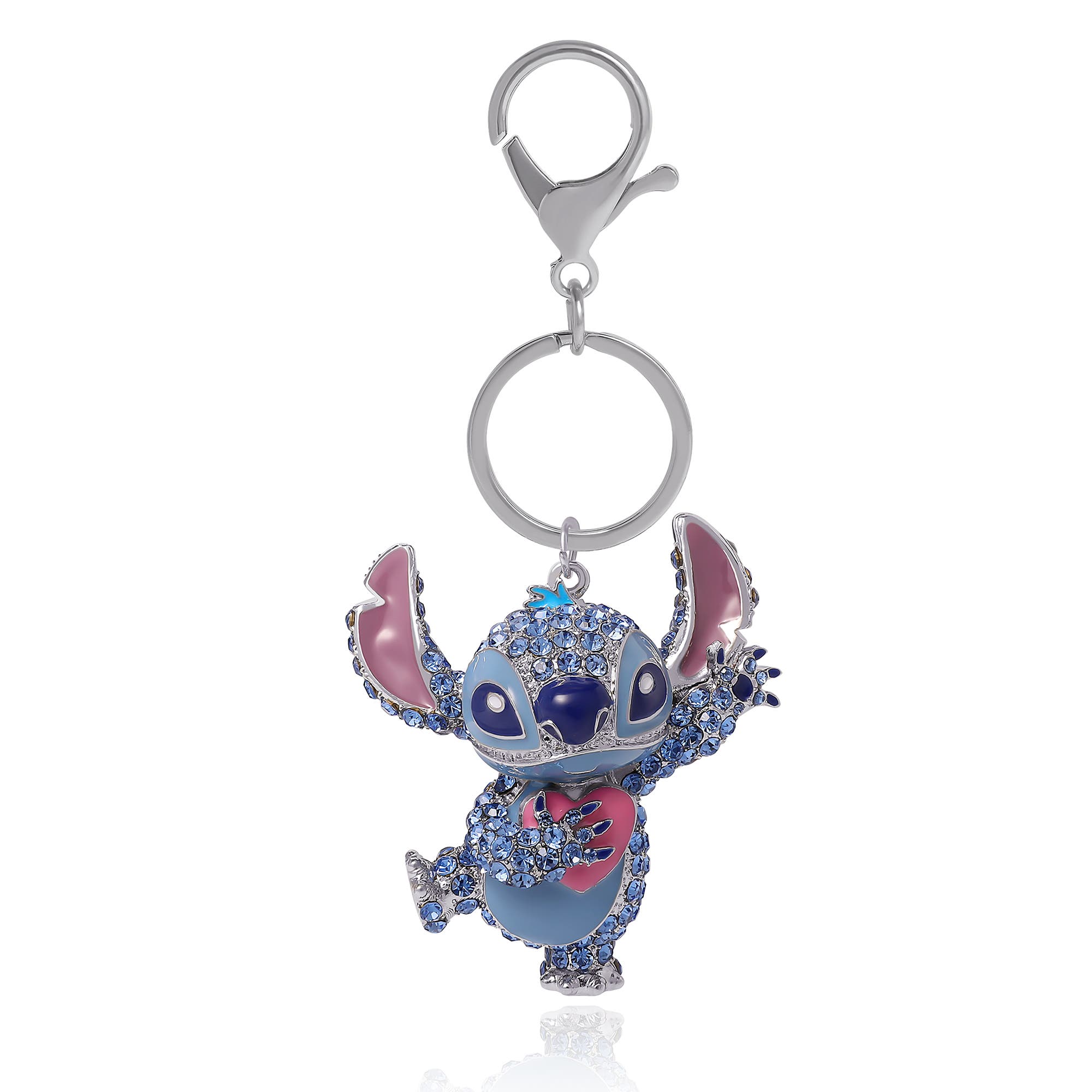 Disney Stitch Sparkle Charm Heart Keychain, Main, color, Blue/Pink