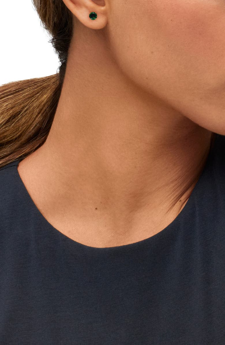 Frankie & Zoe Created Emerald Solitaire Stud Earrings, Alternate, color, Yellow Gold