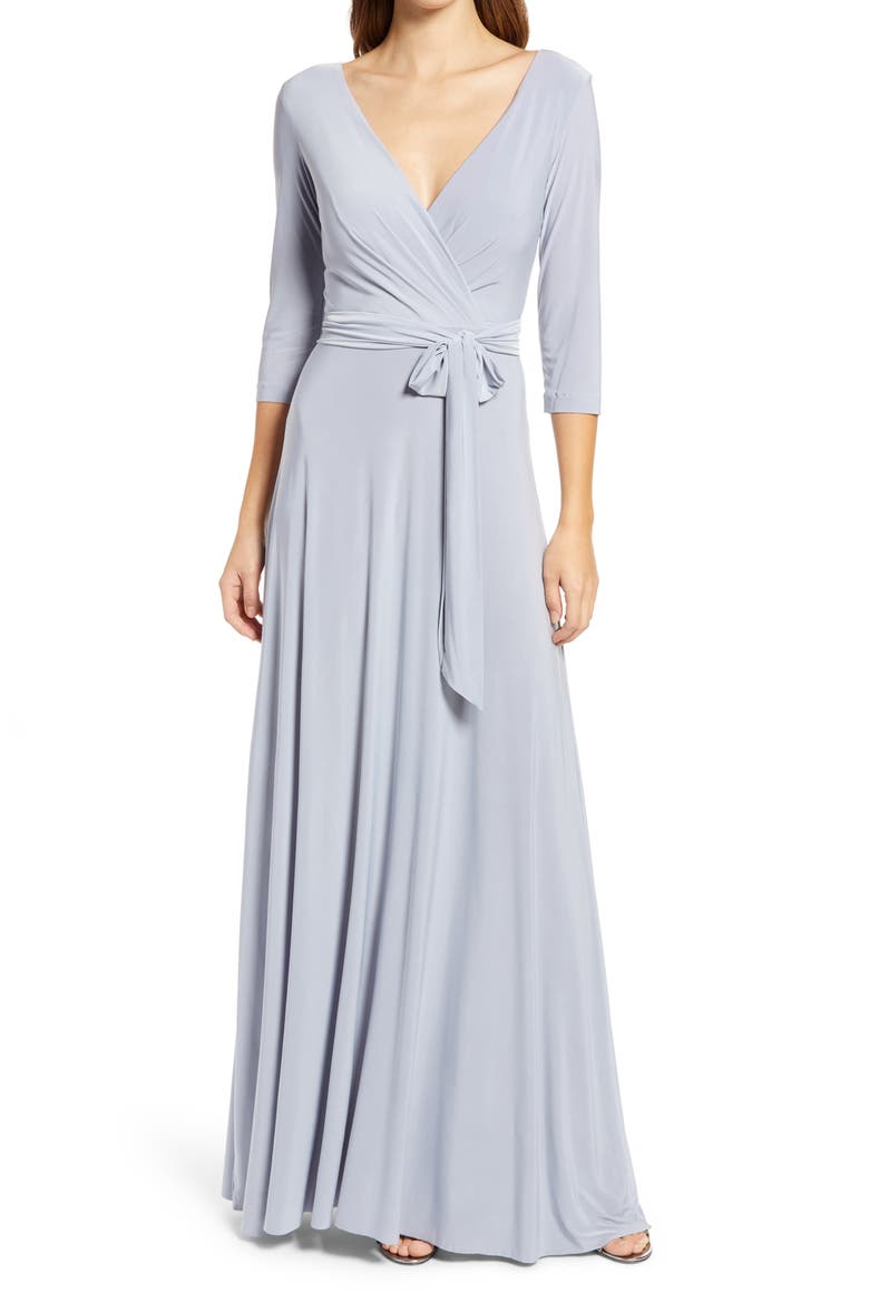 Jersey Tie Waist Gown, Main, color, PLATINUM