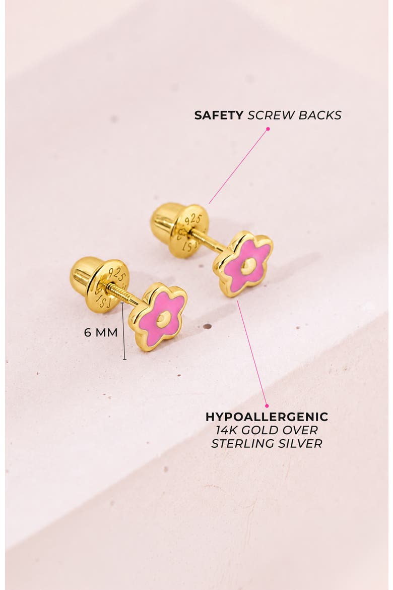 Groovy Flower Plated Earrings, Alternate, color, Pink