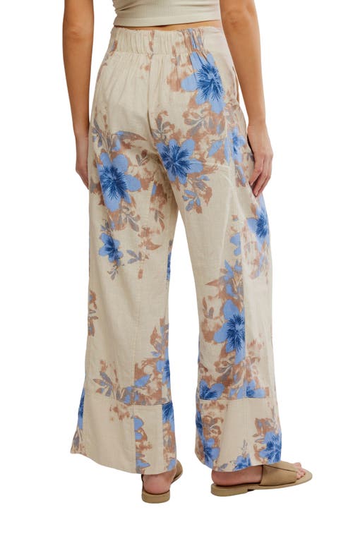 Free People Days End Floral Wide Leg Linen Blend Pants In Blue