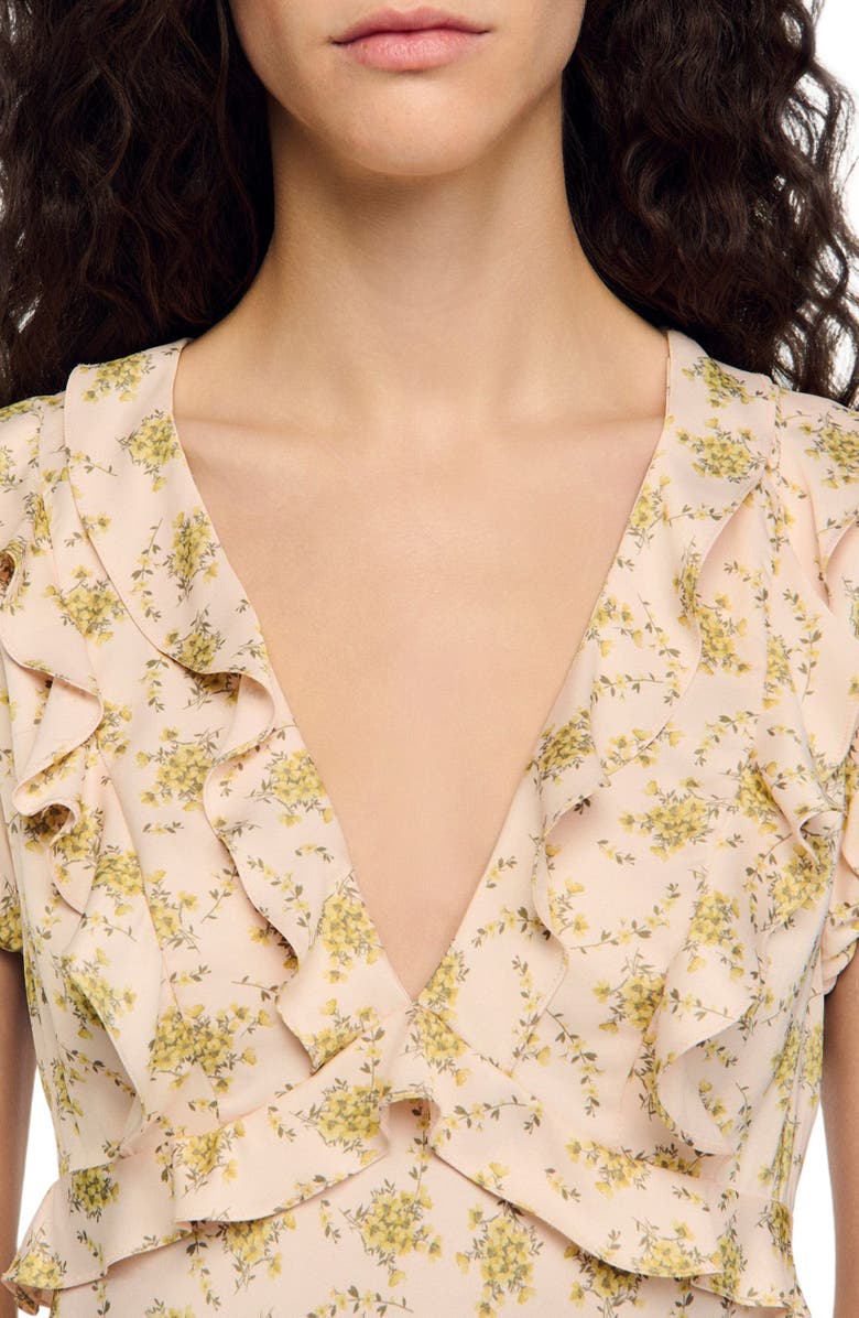 SANDRO Floral print short dress, Alternate, color, Light Pink