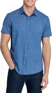 W.R.K Basic Slim Fit Abstract Stripe Short Sleeve Performance Button-Up Shirt