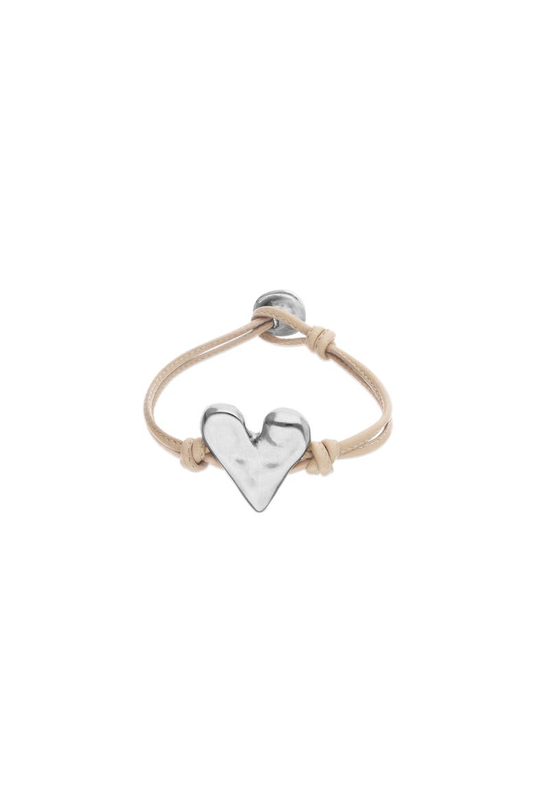 Camel Leather Bracelet with Sterling Silver-Plated Heart Detail, Main, color, Silver