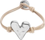 UNODE50 Camel Leather Bracelet with Sterling Silver-Plated Heart Detail
